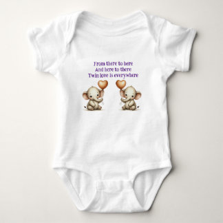 Twin Elephant Love Baby Bodysuit