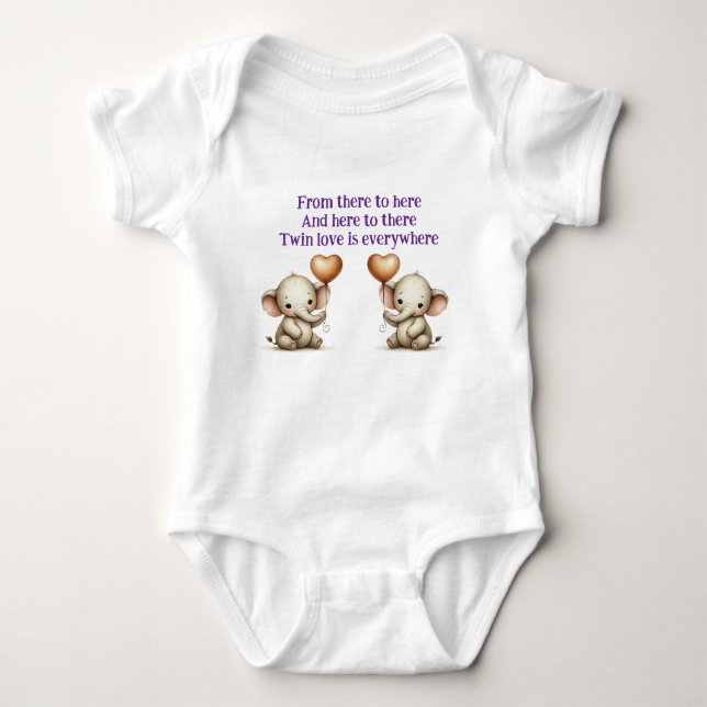 Twin Elephant Love  Baby Bodysuit (Front)