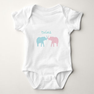 Twin Elephant Pink And Blue Baby Bodysuit