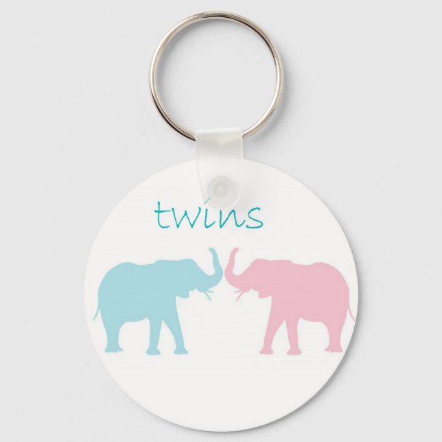 Twin Elephant Pink And Blue Key Ring (Front)