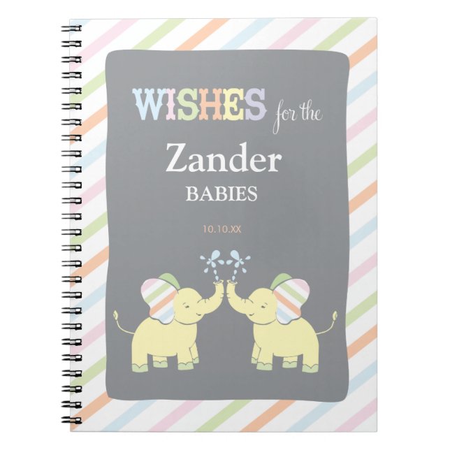 Twin Elephants |  Advice Baby Shower Notepad Notebook (Front)