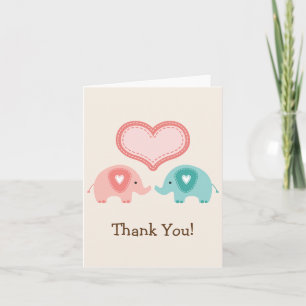 Twin Elephants Baby Shower Thank You