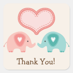 Twin Elephants Baby Shower Thank You Square Sticker