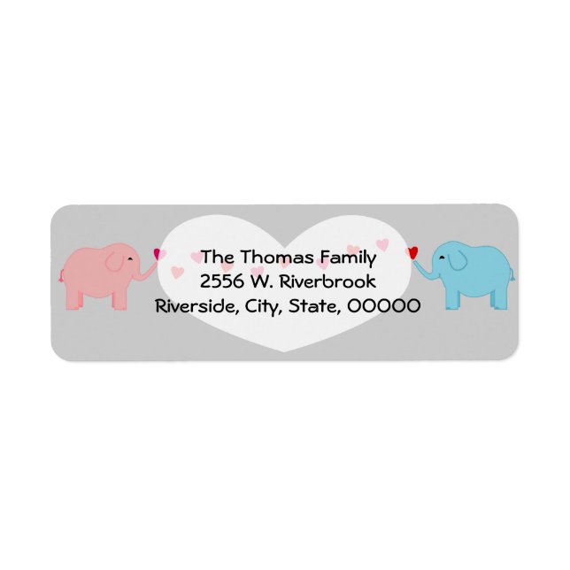 Twin Elephants Boy Girl Return Label (Front)