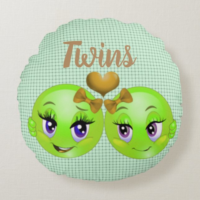 Twin Emoji Girls Round Cushion (Front)