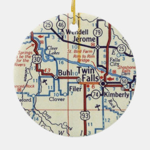 Twin Falls Idaho Vintage Map Ceramic Tree Decoration