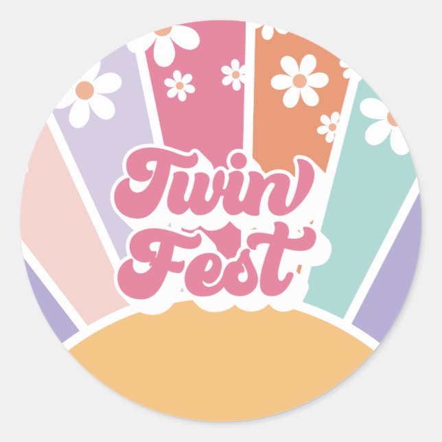 Twin Fest Retro Sunshine Rainbow Daisy Classic Round Sticker (Front)