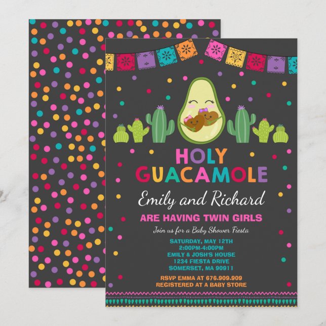 Twin Fiesta Baby Shower Invitation Holy Guacamole (Front/Back)