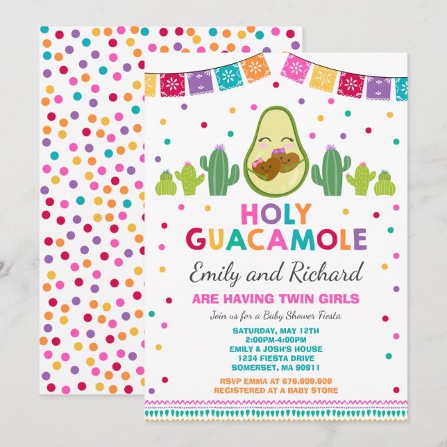Twin Fiesta Baby Shower Invitation Holy Guacamole (Front/Back)