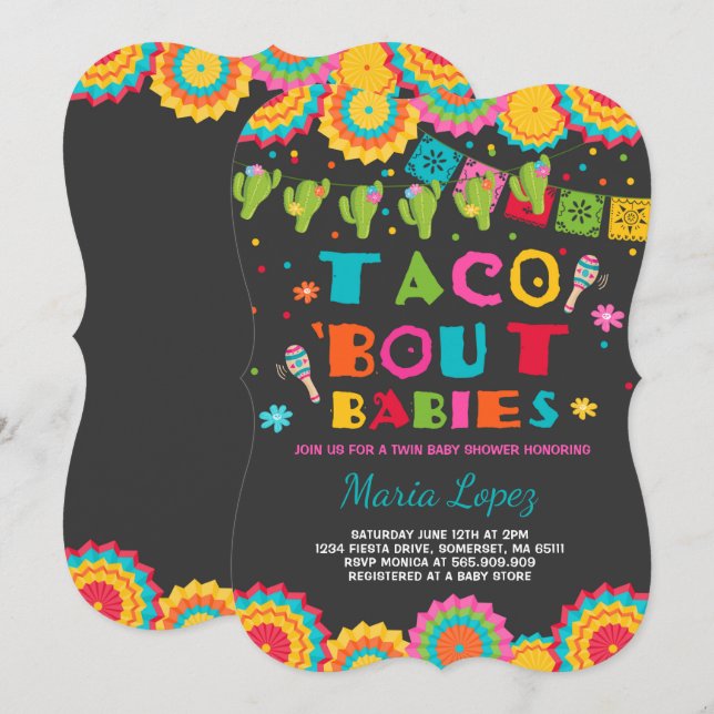 Twin Fiesta Baby Shower Invite Taco Bout Babies (Front/Back)