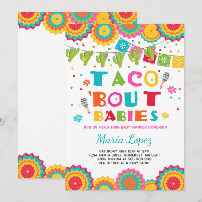 Twin Fiesta Baby Shower Invite Taco Bout Babies (Front/Back)