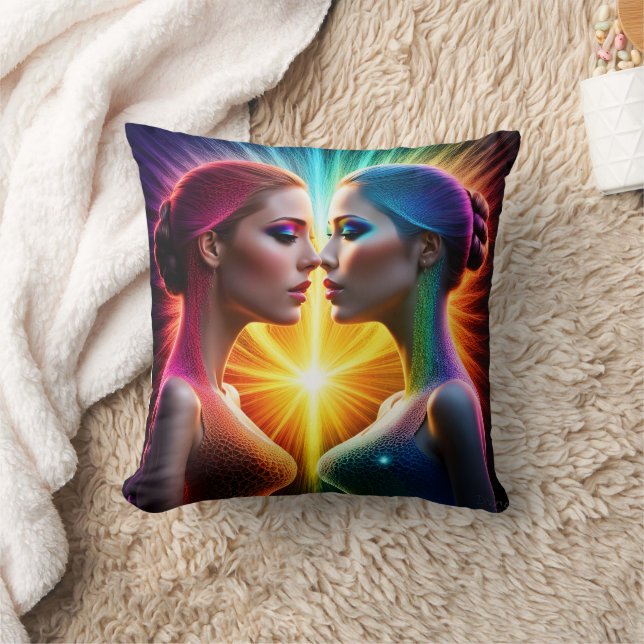 Twin Figures in Colourful Light Embrace Cushion (Blanket)