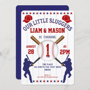 Twin, First, Baseball, Little Slugger Invitation