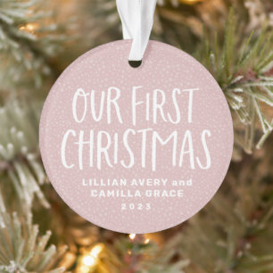 Twin first Christmas cute pink personalised photo Ornament