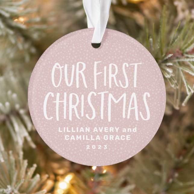 Twin first Christmas cute pink personalised photo Ornament (Tree)
