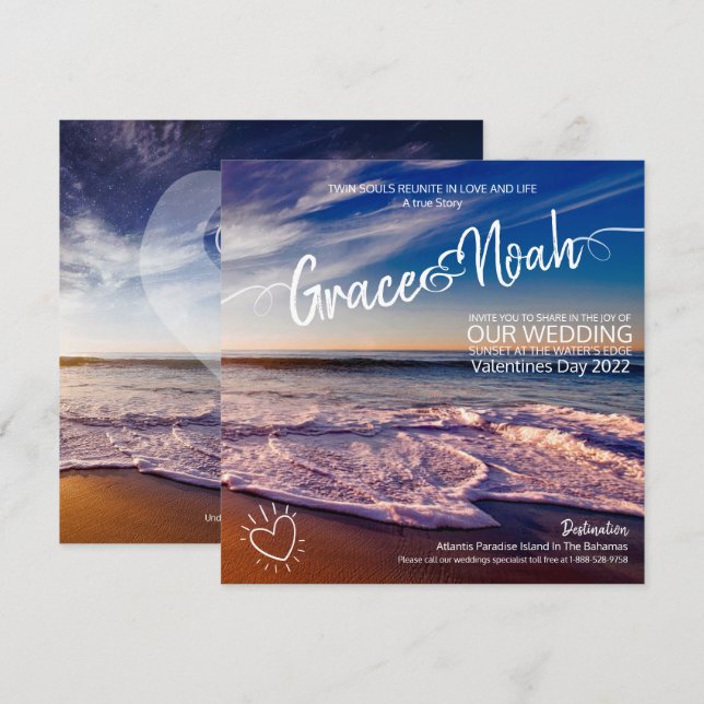 Twin Flame Destination Beach Wedding Invitation (Front/Back)