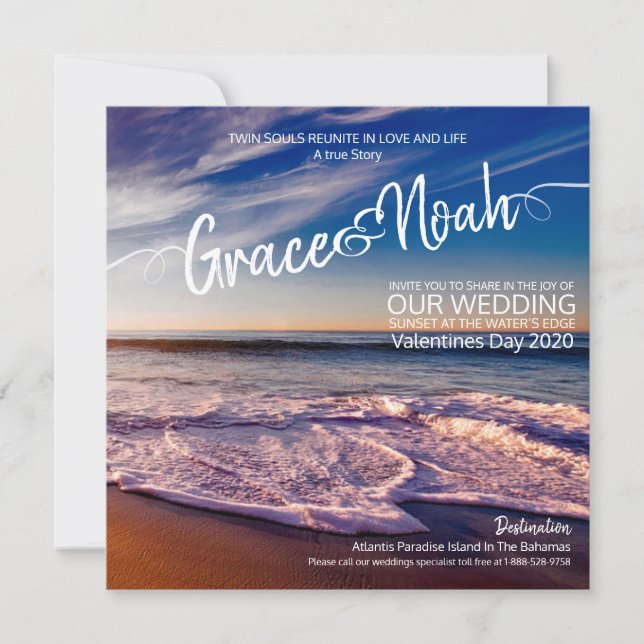 Twin Flame Destination Beach Wedding Invitation (Front)