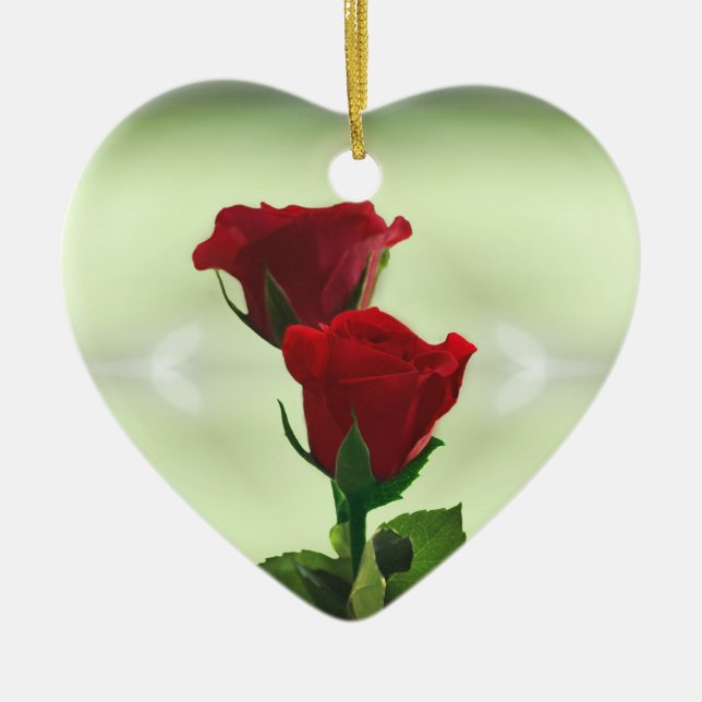 Twin Flame love red roses Ceramic Tree Decoration (Front)