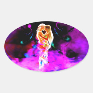 TWIN FLAME psychedelic Oval Sticker