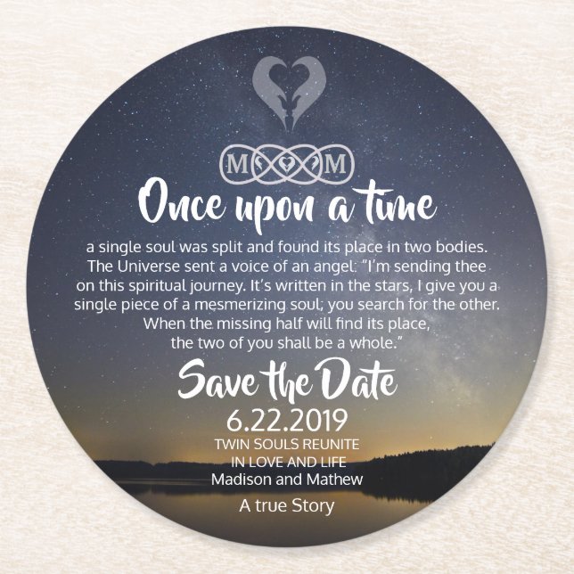Twin Flame Save the Dates Paper Coaster (Front)