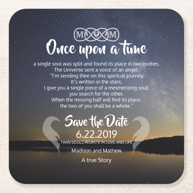 Twin Flame Save the Dates Paper Coaster (Front)