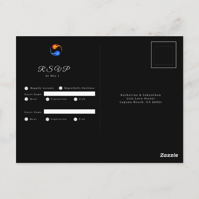 Twin Flame Wedding Theme- RSVP-Black- Postcard (Back)