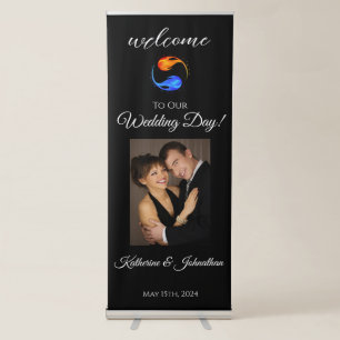 Twin Flame Wedding Theme- Welcome Sign-Black Retractable Banner