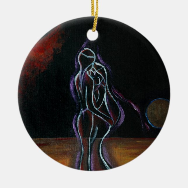 Twin Flames Ornament: Round Ceramic Tree Decoration (Front)