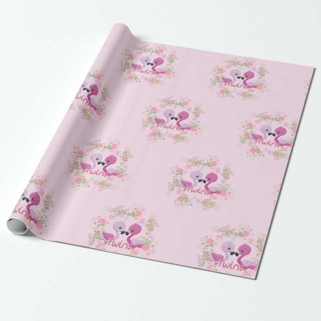 Twin Flamingos in Pink Wrapping Paper (Unrolled)