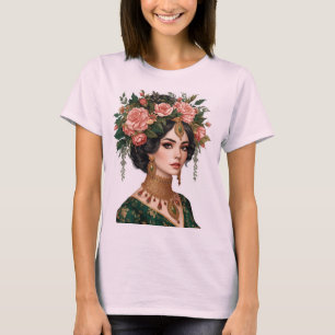 Twin Flower Ladies Elegant Floral Art Back T-Shi T-Shirt