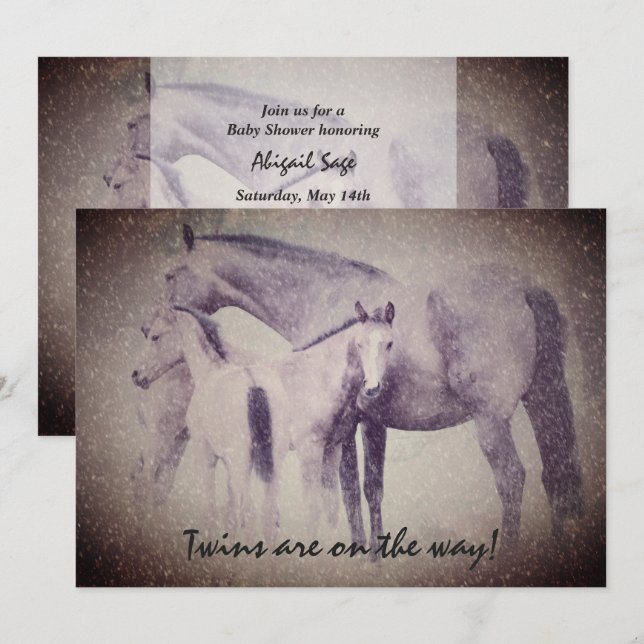 Twin Foals in Snow Horse Baby Shower Invitation (Front/Back)