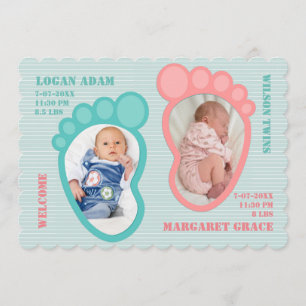 Twin Footprint Baby Announcement