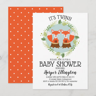 Twin Fox Baby Shower Invitation