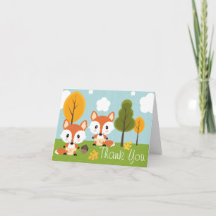 TWIN FOX IN DIAPERS BABY SHOWER THANK YOU CARD
