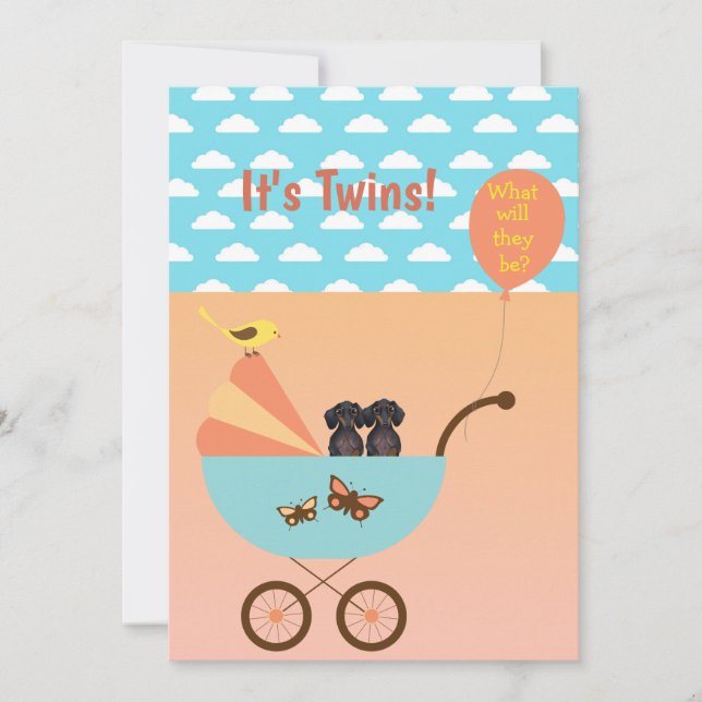 Twin Gender Reveal Party Dachshund Invitations (Front)