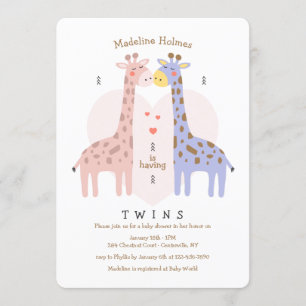 Twin Giraffes Baby Shower Invitation