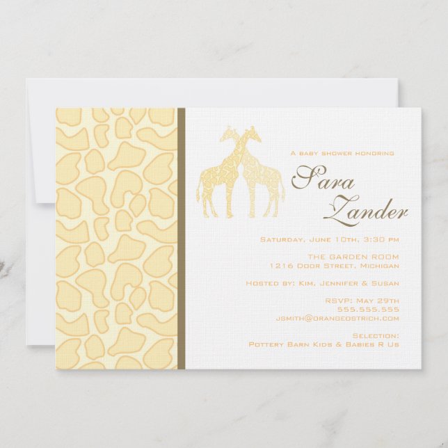 Twin Giraffes Baby Shower Invitation (Front)