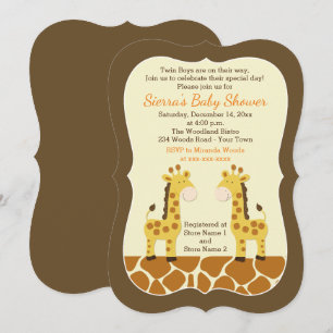 Twin Giraffes Baby Shower Invitation Die Cut
