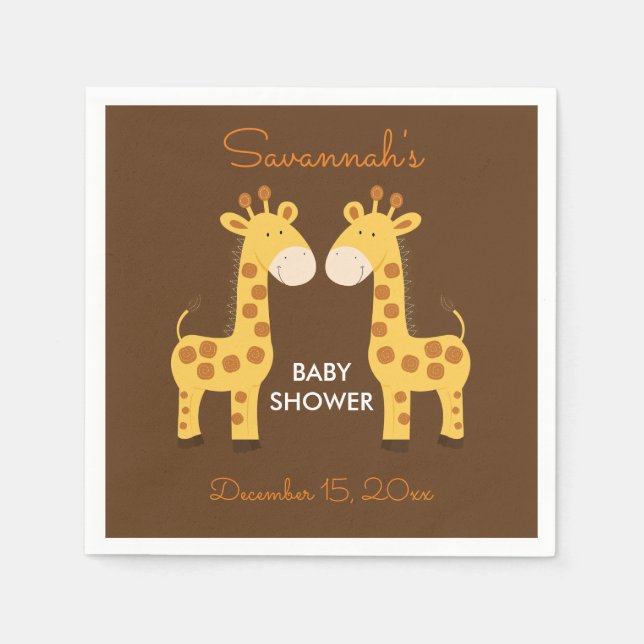 Twin Giraffes Baby Shower Napkin (Front)