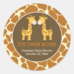 Twin Giraffes with Giraffe Print Favour Sticker