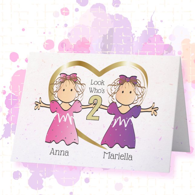 Twin Girl 2nd Adorable Birthday Card (Creator Uploaded)