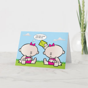 Twin girl babies greeting card