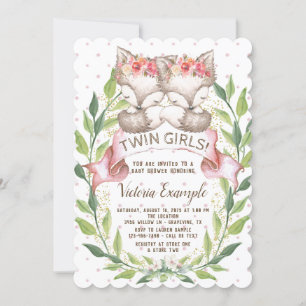Twin Girl Baby Fox Baby Shower Invitations