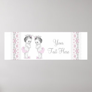 Twin Girl Baby Shower Banner Poster