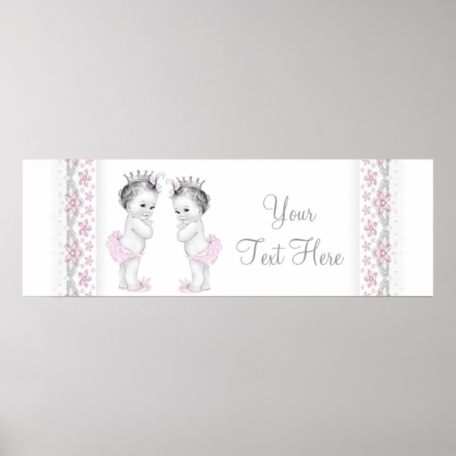 Twin Girl Baby Shower Banner Poster (Front)