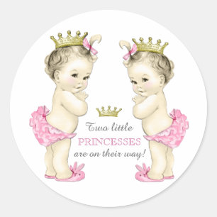 Twin Girl Baby Shower Classic Round Sticker