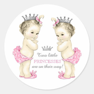 Twin Girl Baby Shower Classic Round Sticker