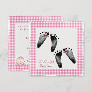 Twin Girl Baby Shower with footprints Invitation