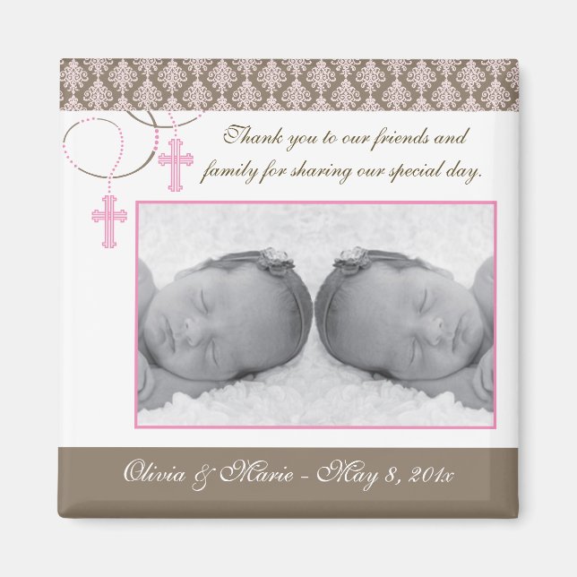 Twin Girl Baptism/Christening Favour - Photo Magne Magnet (Front)