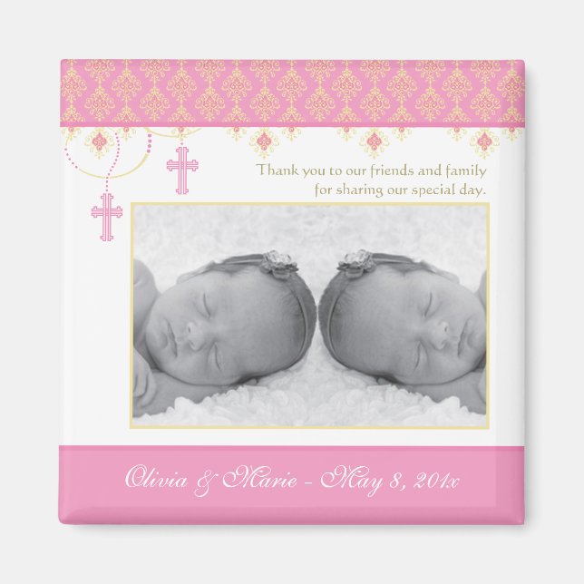 Twin Girl Baptism/Christening Favour - Photo Magne Magnet (Front)